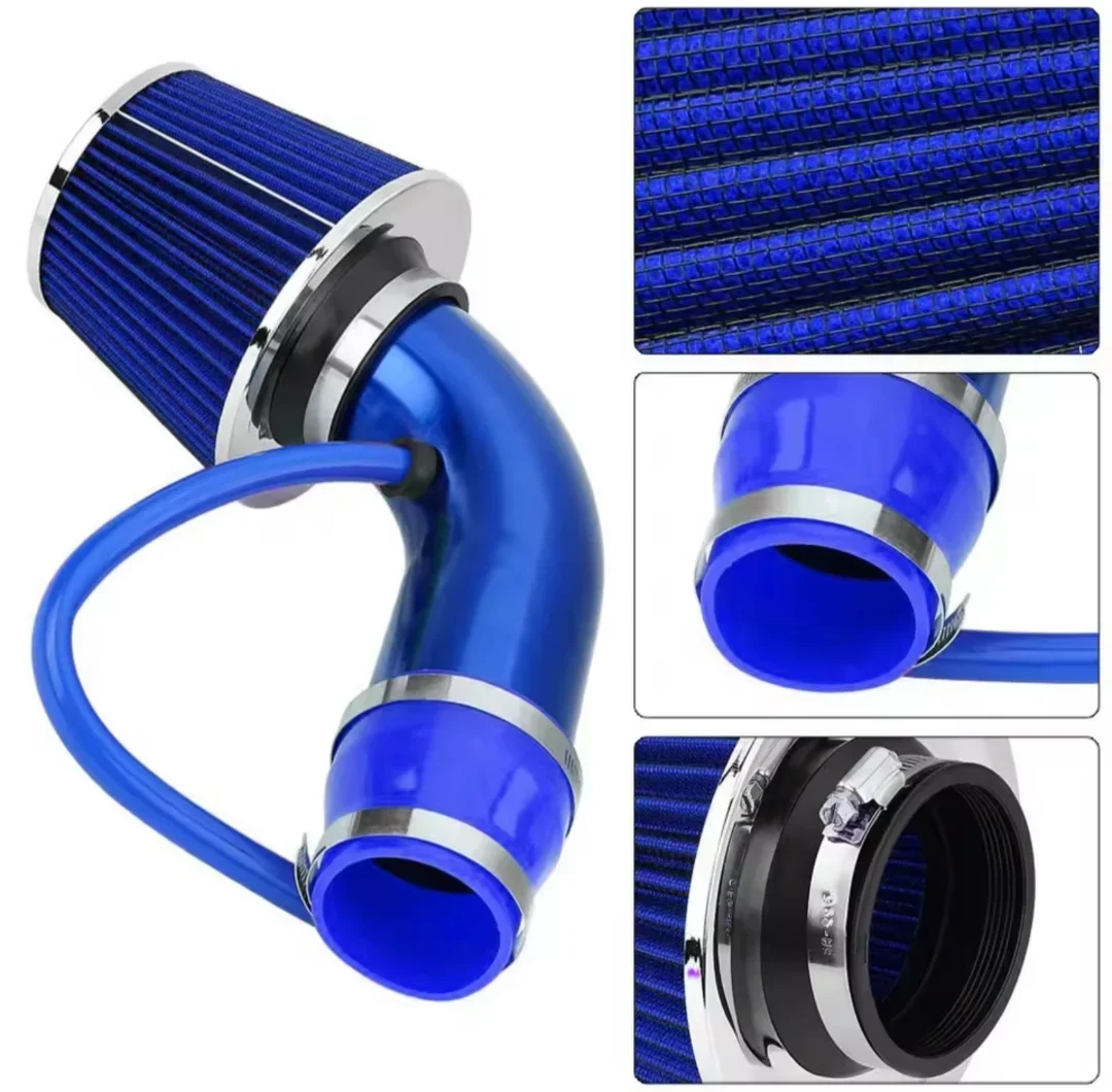 Intake De Aluminio Corto + Filtro Conico 3 Pulgadas Azul