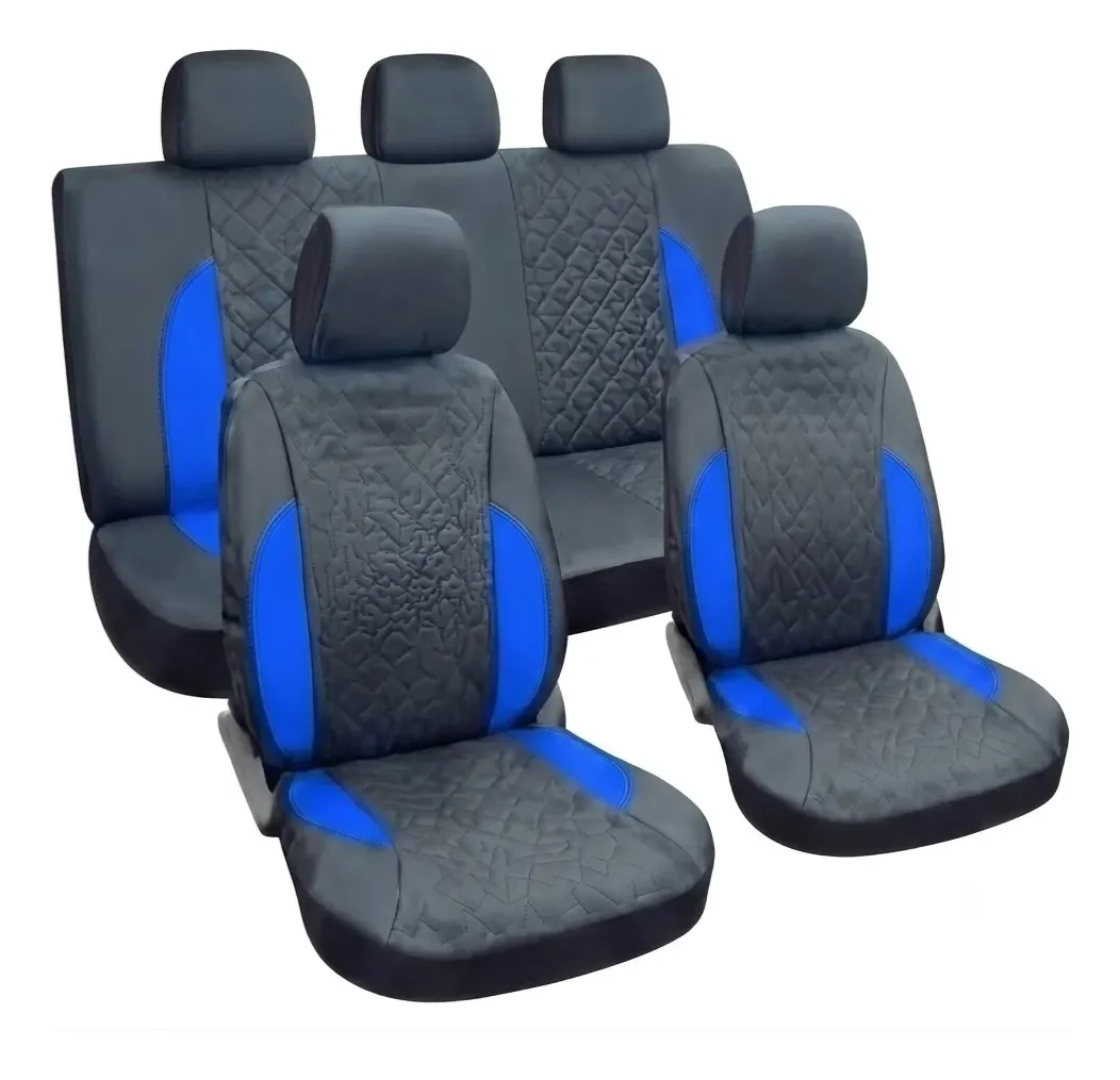 Forros de asiento semi cuero diamante negro con franja azul 11 pcs centurión universal