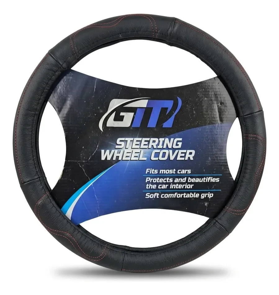 Forro de volante cuero sintético negro con linea roja GM universal