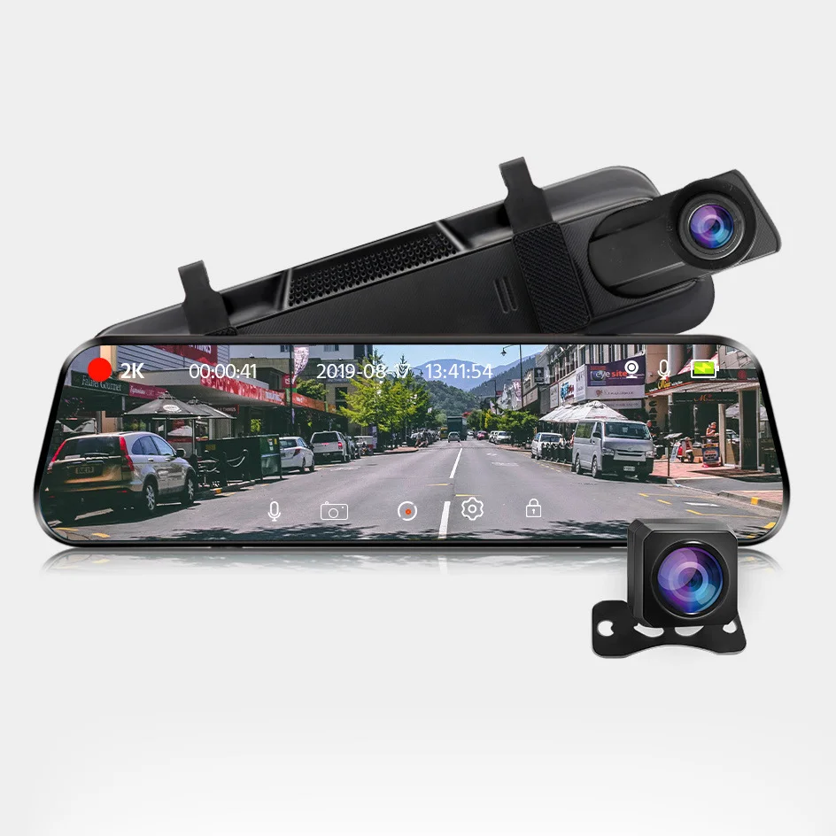 Retrovisor Táctil Con Cámara Dual Full Hd Dvr 9 Pulgadas
