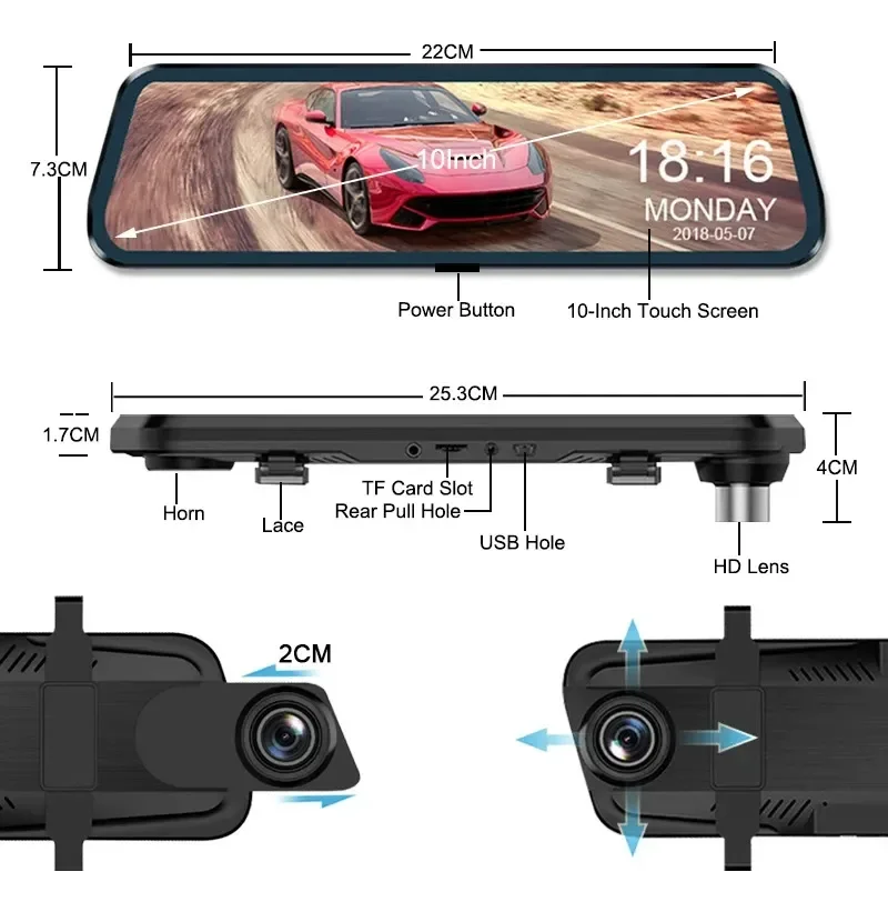 Retrovisor Táctil Con Cámara Dual Full Hd Dvr 9 Pulgadas · imagen 3