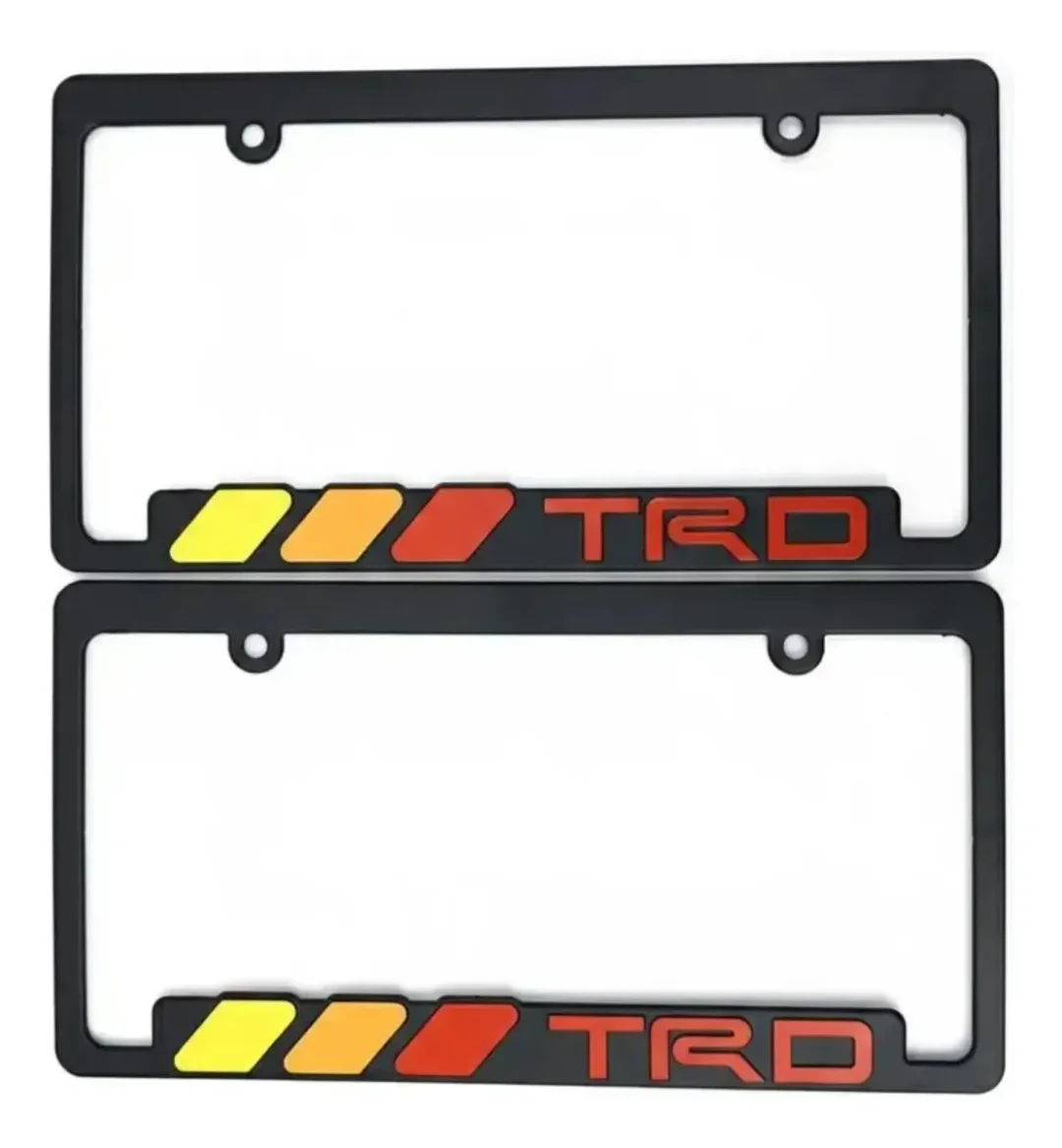 Par de Porta Placas Marco TRD Tricolor Amarillo/Naranja/Rojo Sin Tornillo