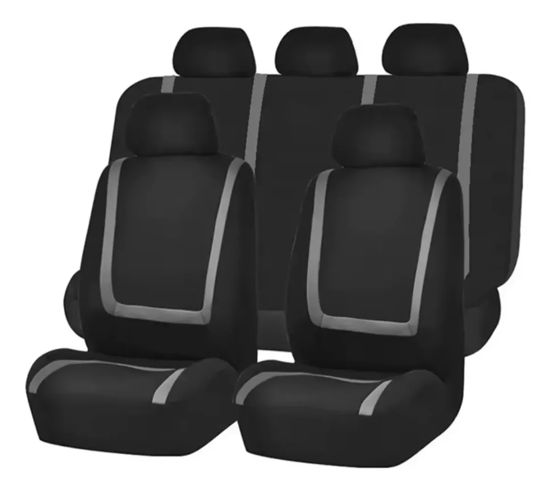 Forros de asiento tela poliéster negro con gris centurión 9 pcs