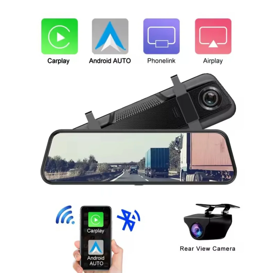 Retrovisor con cámara dual DVR táctil carplay/android auto