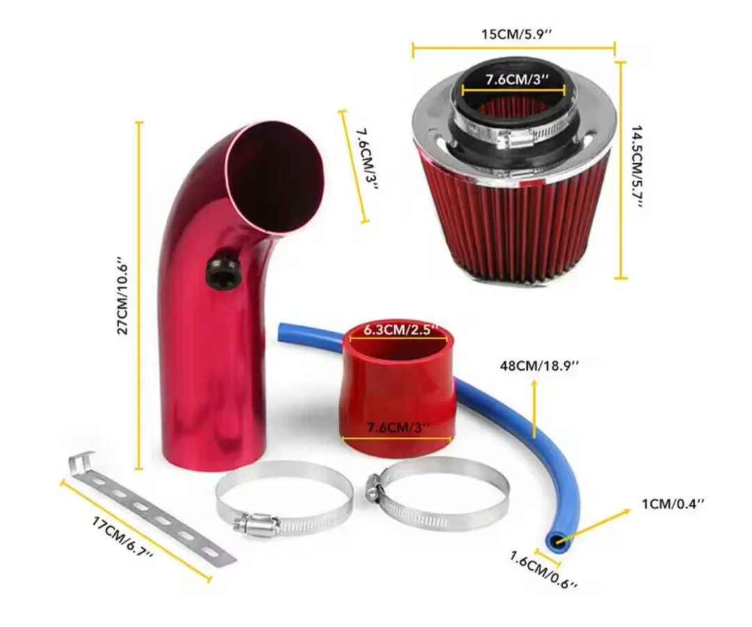 Intake De Aluminio Corto + Filtro Conico 3 Pulgadas Rojo · imagen 2