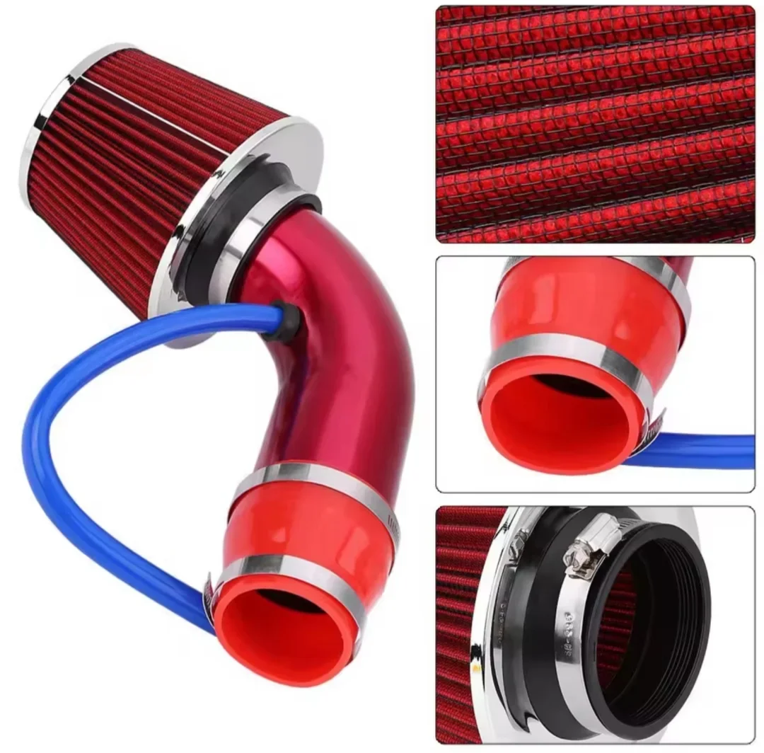 Intake De Aluminio Corto + Filtro Conico 3 Pulgadas Rojo