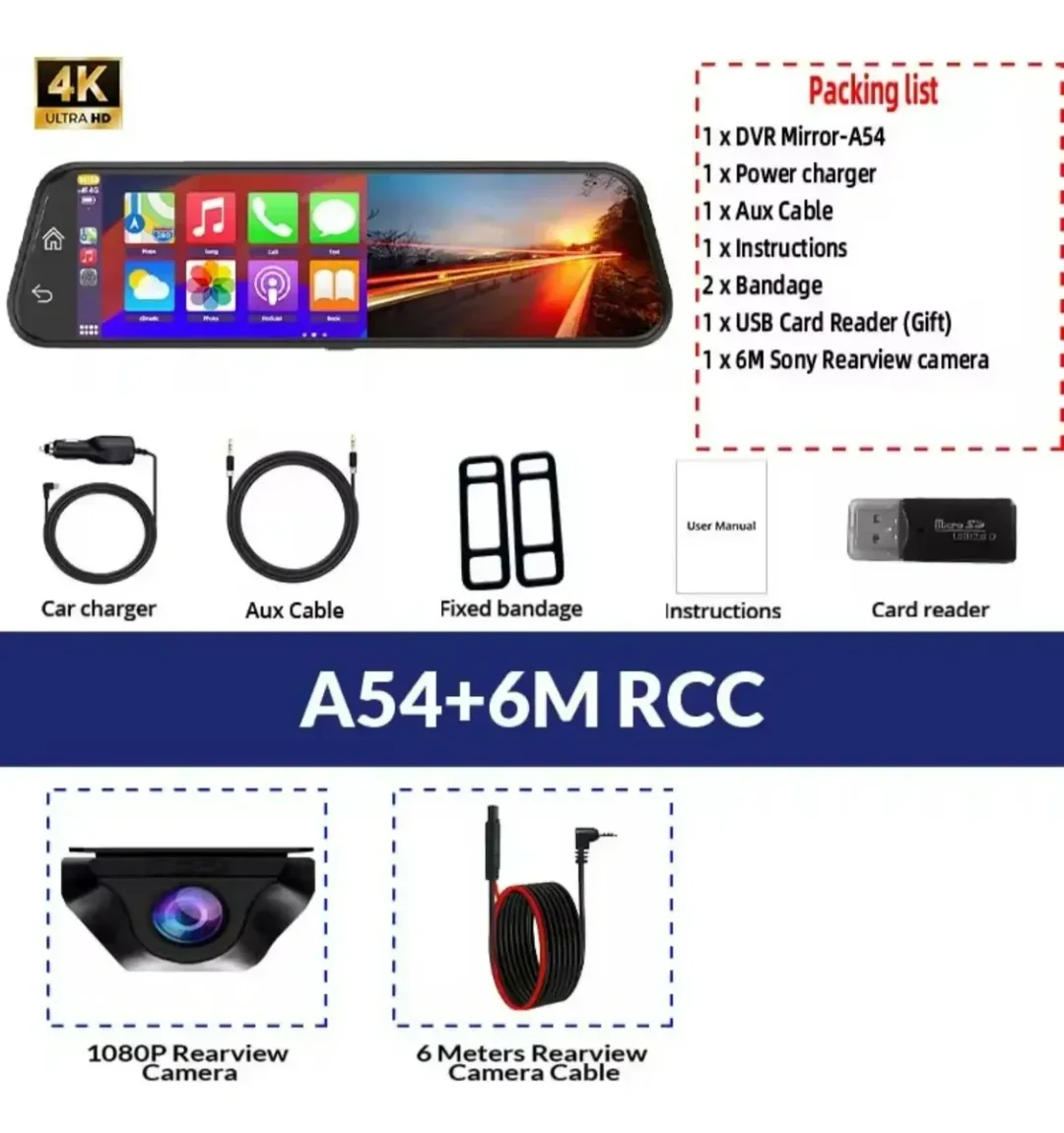 Retrovisor Táctil Con Cámara Dual Uhd Dvr 9 Pulgadas Carplay · imagen 4