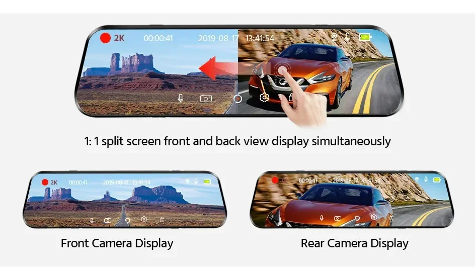 Retrovisor Táctil Con Cámara Dual Uhd Dvr 9 Pulgadas Carplay · imagen 2