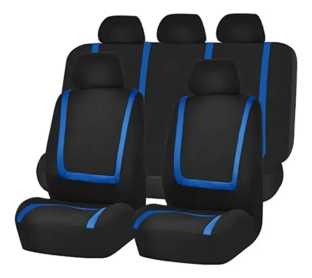 Forros de asiento tela poliéster negro con azul centurión 9 pcs