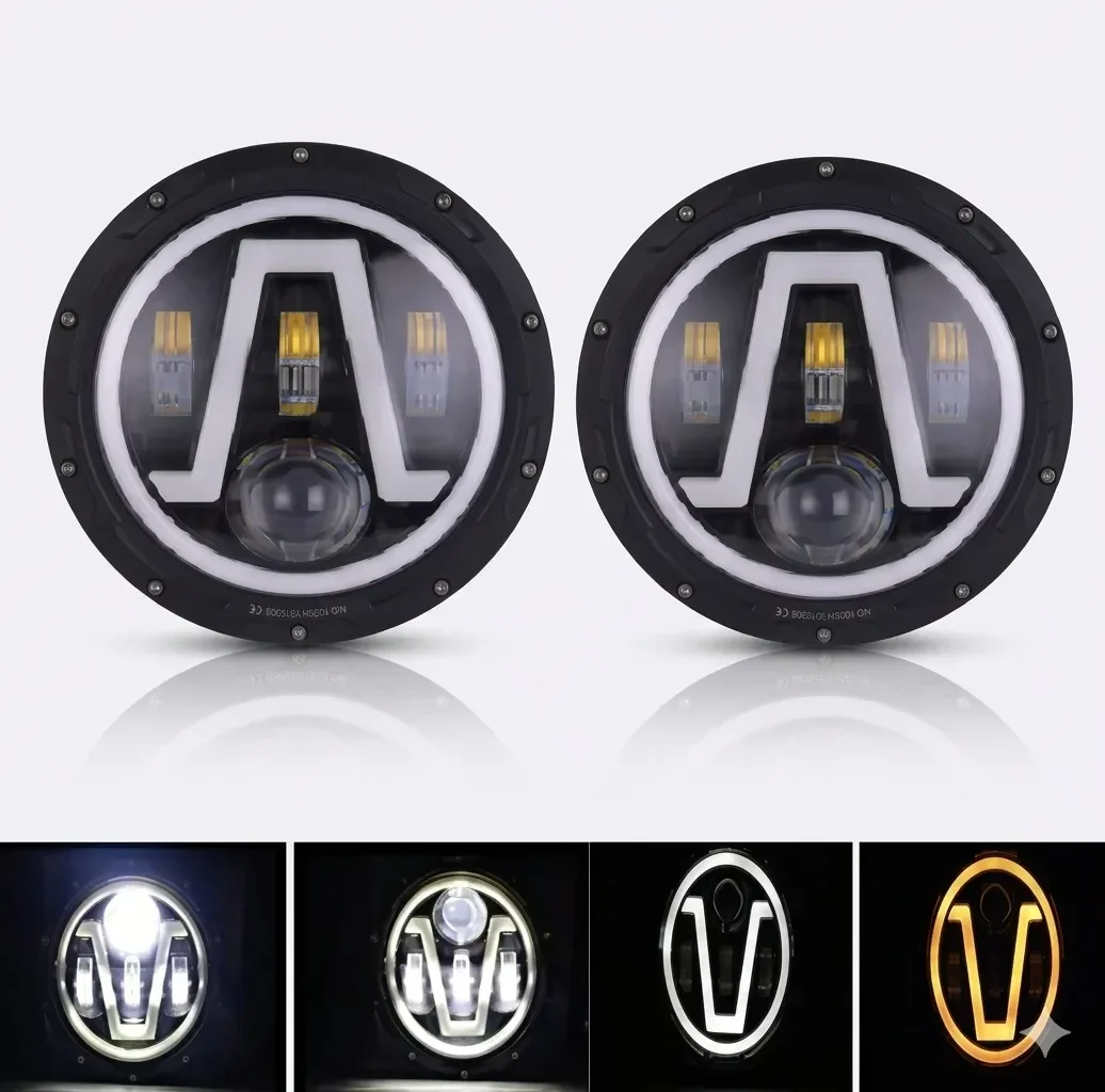 Faros Led 7 Pulgadas H4 Redondo Ojo De Angel Par