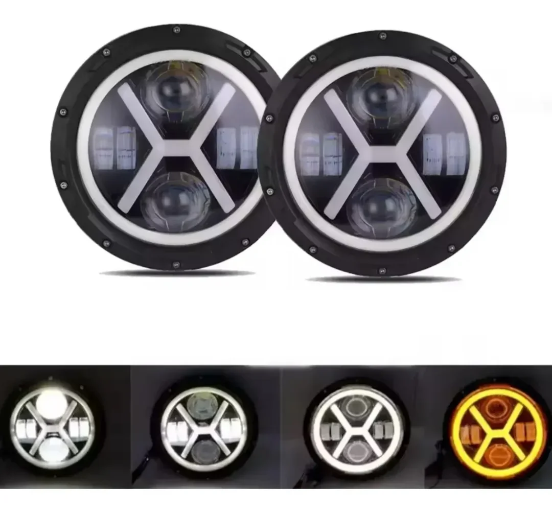 Faros Led 7 Pulgadas H4 Redondo Ojo De Angel Par · imagen 2