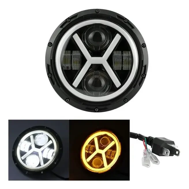 Faros Led 7 Pulgadas H4 Redondo Ojo De Angel Par