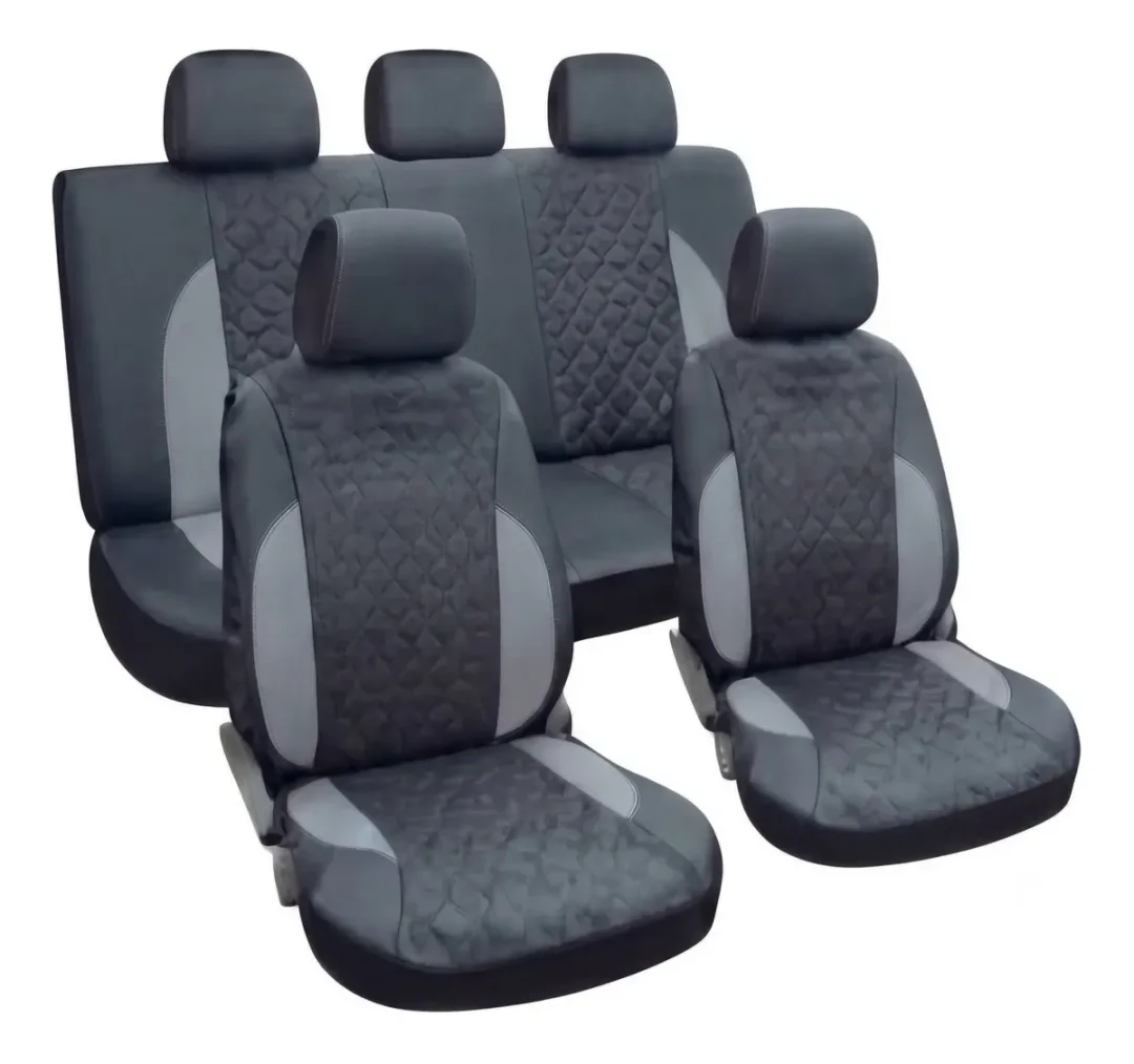Forros de asiento semi cuero diamante negro con franja gris 11 pcs centurión universal