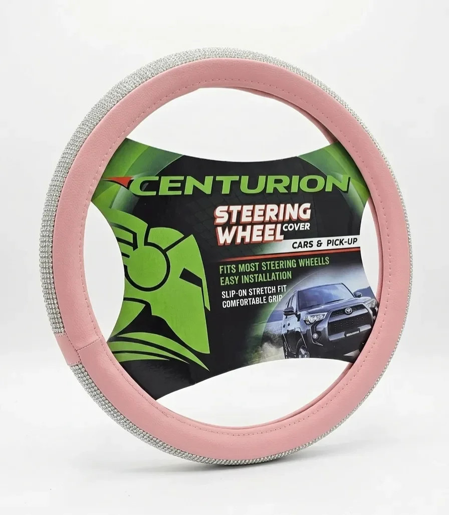 Forro de volante sintético rosa con diamante plateado universal