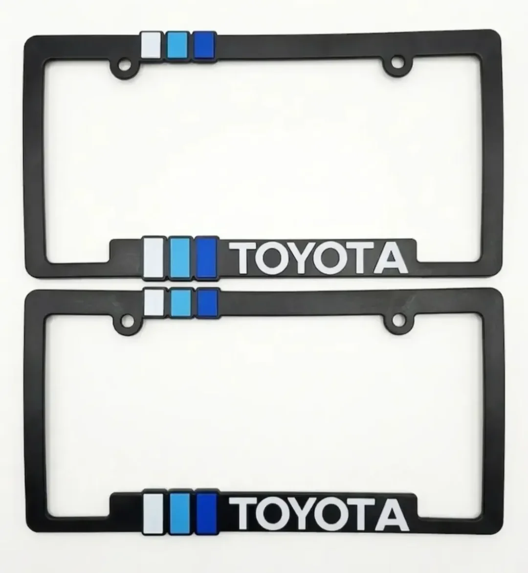 Par de Porta Placas Marco TRD Tricolor Blanco/Celeste/Azul Sin Tornillo