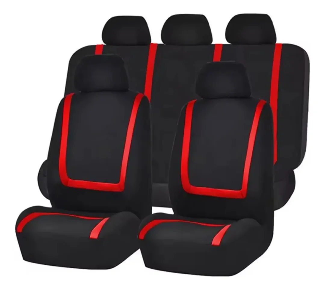Forros de asiento tela poliéster negro con rojo centurión 9 pcs