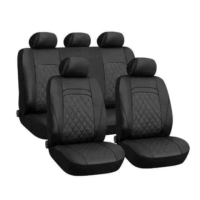 Forros de asiento semi cuero negro/diamante 9 pzas universal SC-25102