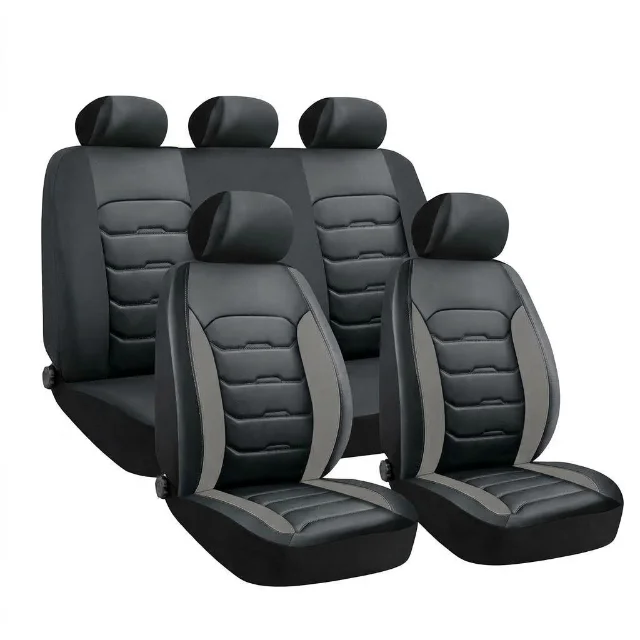 Forros de asiento semi cuero negro/gris 9 pzas universal SC-24143