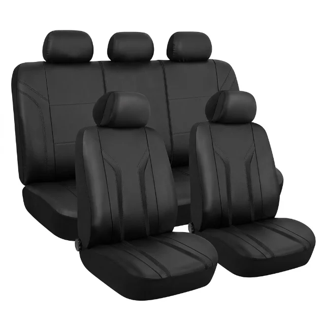 Forros de asiento semi cuero negro/carbono 9 pzas universal SC-24152
