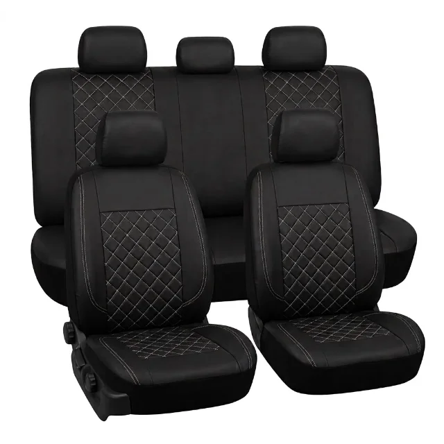 Forros de asiento semi cuero negro/diamante 9 pzas universal SC-9442