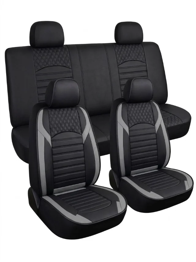 Forros de asiento cuero sintético premium negro con gris 12 pzas universal